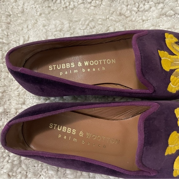 Stubbs & Wootton Purple Loafers with Gold Embroidery - Picture 2 of 8